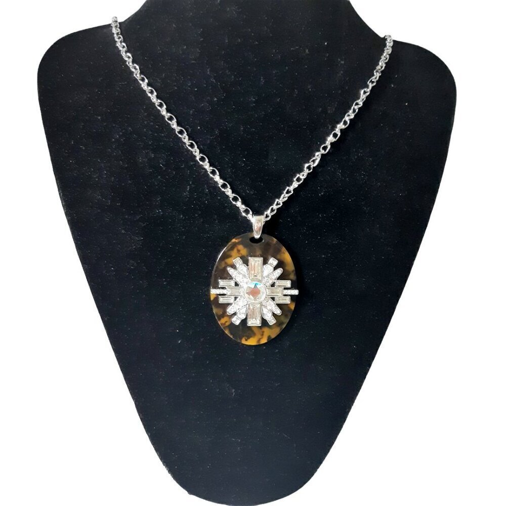 Lia Sophia Elysian Tortoise Shell Resin Cut Crystals Statement Necklace Retired - Picture 2 of 7